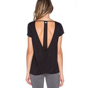 ALO Yoga Black Short-Sleeve Open-Back Tee